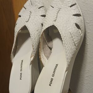 Pons Quintana White Woven Leather Wedge Slide Sandals – Made in Spain – Size 41